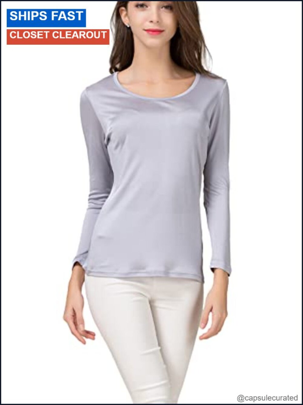 100% Mulberry Silk Long Sleeve Crew Neck T-Shirt Blouse Undershirt
